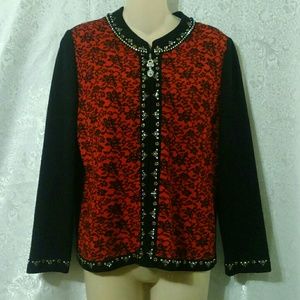Escalier Rhinestone Embellished Print Cardigan *
